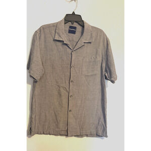 Tommy Bahama Silk Shirt Adult Medium Gray Camp Button Down Up Short Sleeve Mens